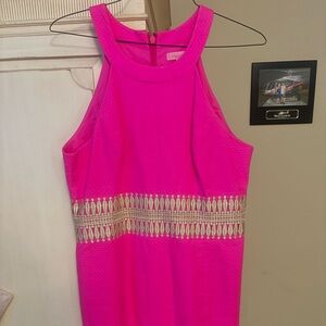 Lilly Pulitzer Vibrant Pink Midi Dress with Gold Accents